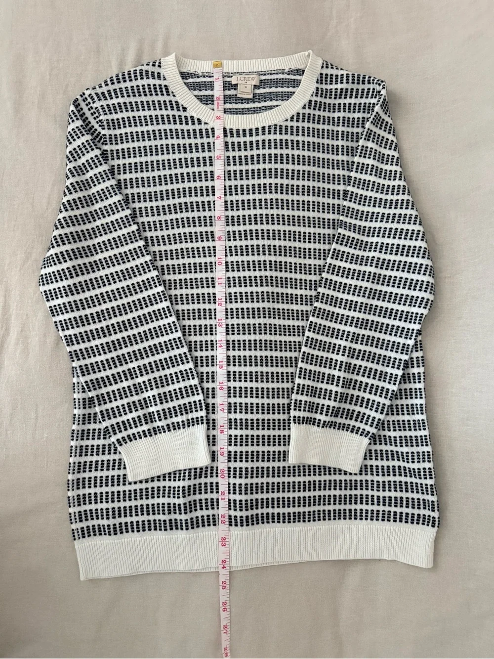 J.Crew Black and White Striped Patterned Knit Crewneck Sweater | 100% Cotton